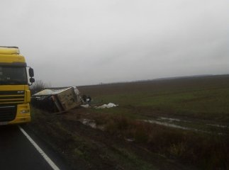 На Мукачівщині перекинулась вантажівка