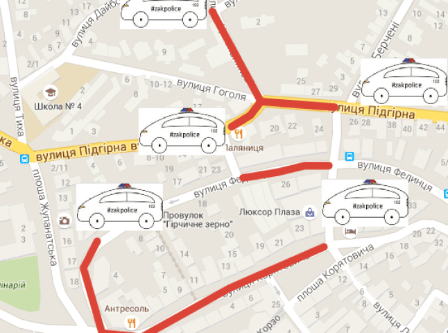 Патрульні оприлюднили карту обмеження дорожнього руху на вулицях Ужгорода цієї ночі