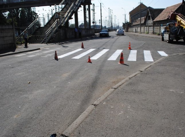 Біля пішохідного моста, що проходить над залізницею, фарбують зебри (ФОТО)
