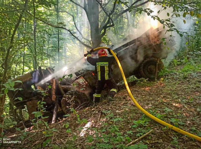 У лісі на ходу загорілась вантажівка, якою везли дрова