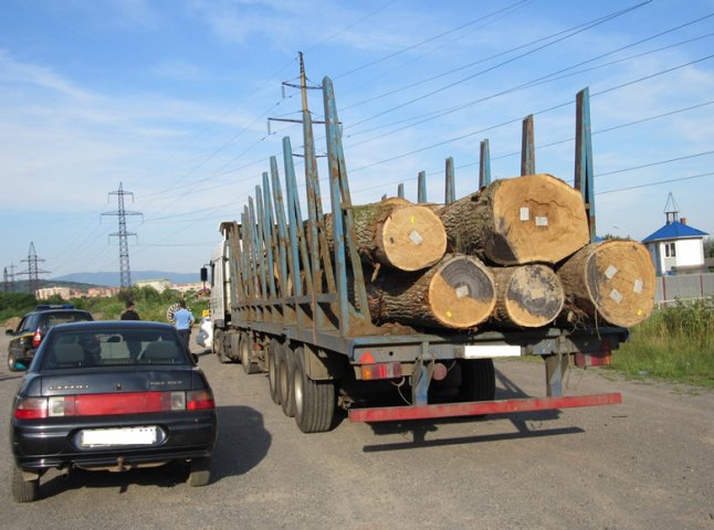 На виїзді з Мукачева поліція зупинила лісовоз із діловим дубом