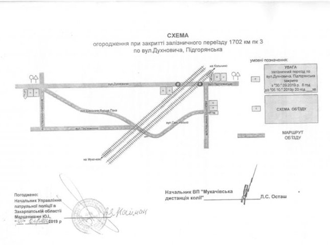 У Мукачеві в мікрорайоні Підгоряни на кілька днів закриють переїзд через залізничну колію