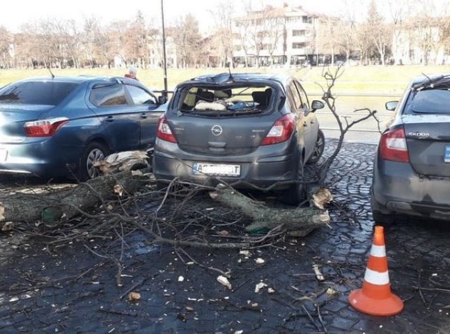 Наслідки негоди в Ужгороді: пошкоджено три машини 