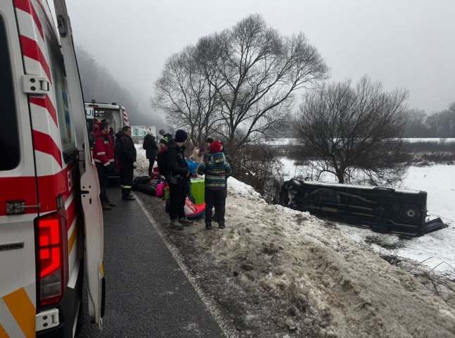 Мікроавтобус із дітьми злетів зі слизької дороги на Закарпатті