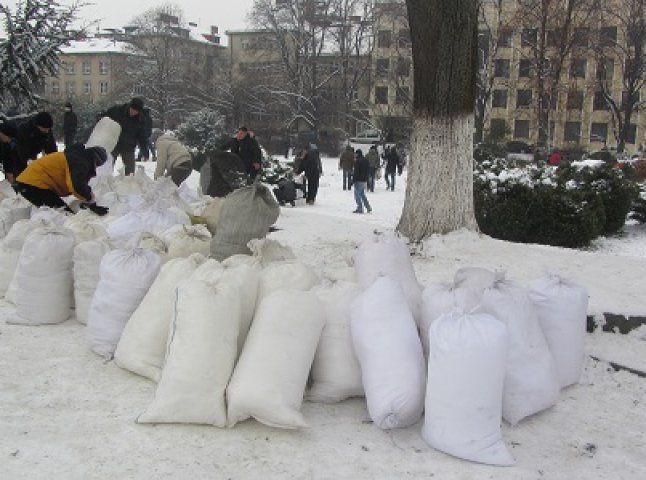 В Ужгороді активісти заблокували мішками зі снігом входи до Закарпатської ОДА (ФОТО)