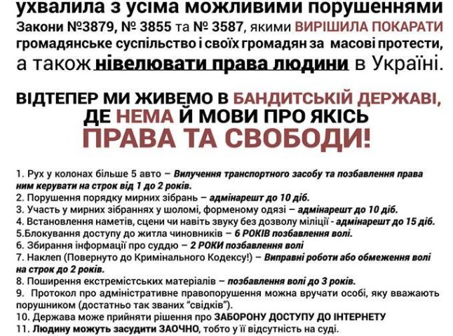 За крок до поліцейської держави: що чекає на українців після підписання законів прийнятих 16 січня