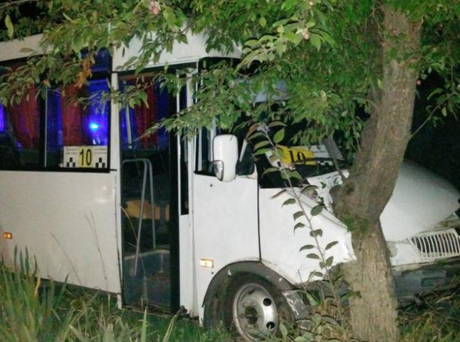 В Ужгороді після зіткнення з автівкою маршрутка врізалась в дерево