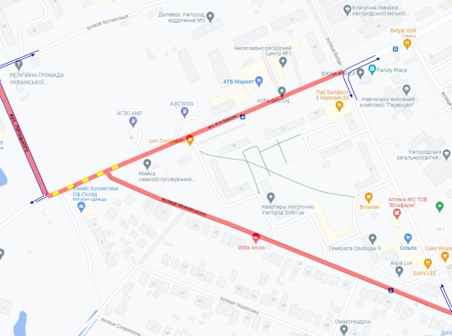 В Ужгороді перекриють одну з вулиць та змінять маршрут для автобусів