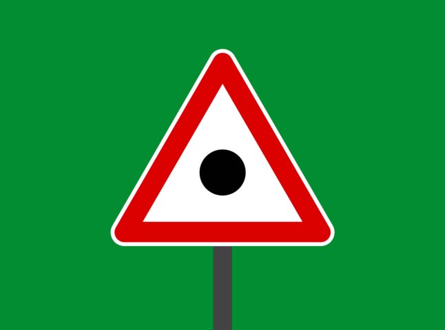 Що означає дорожній знак крапка в трикутнику, який встановлюють в Україні