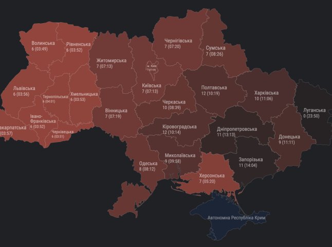 24 серпня в Україні пролунала рекордна кількість повітряних тривог