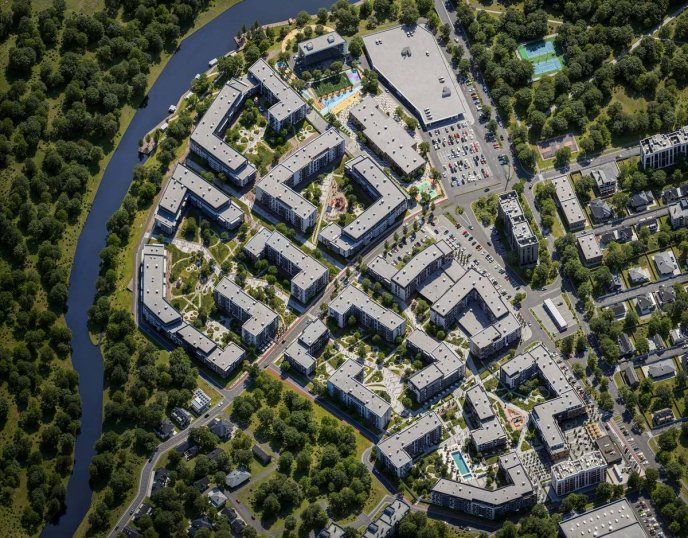 «Місто в місті»: в Ужгороді збудують найбільший житловий комплекс Закарпаття – 03 Вигляд зверху на план забудови