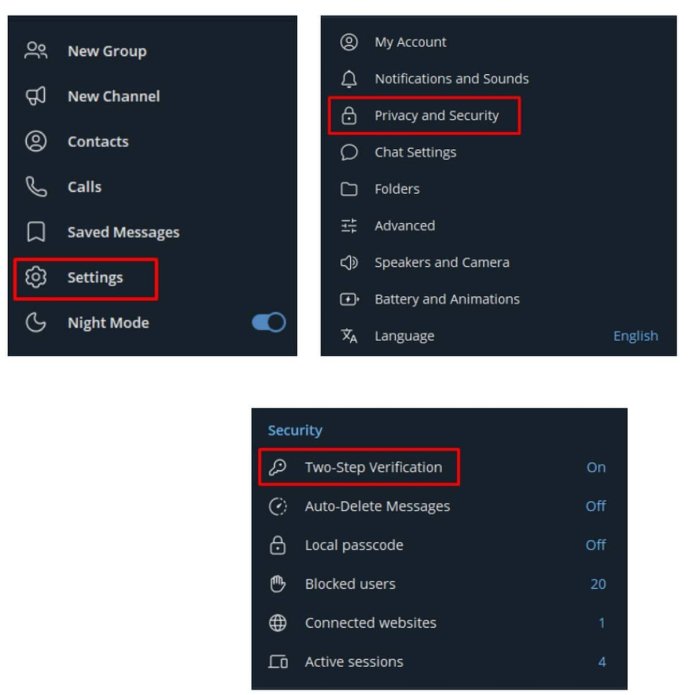 Налаштування двоетапної перевірки у Телеграмі