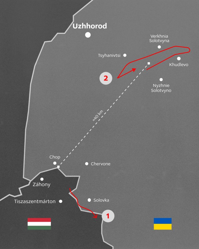 Орбан і Сійярто відповіли на звинувачення про угорські дрони – 01 Андрій Сибіга опублікував зображення карти з маршрутом угорського дрона