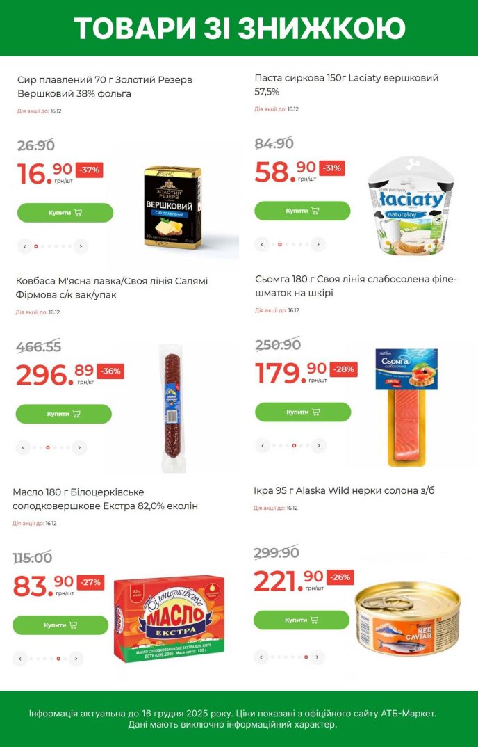 Знижені ціни в АТБ до 16 грудня включно