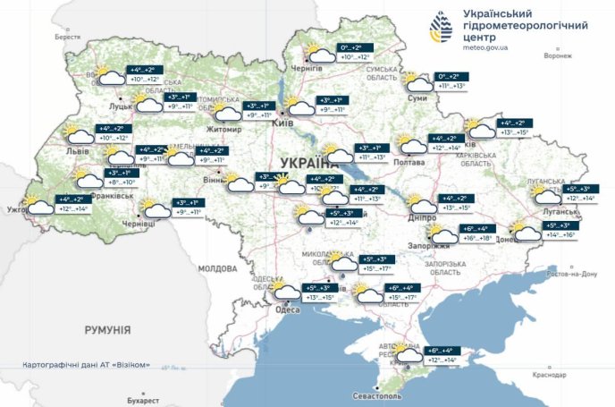 Карта погоди на 23 березня. Дані Українського гідрометцентру (meteo.gov.ua) 