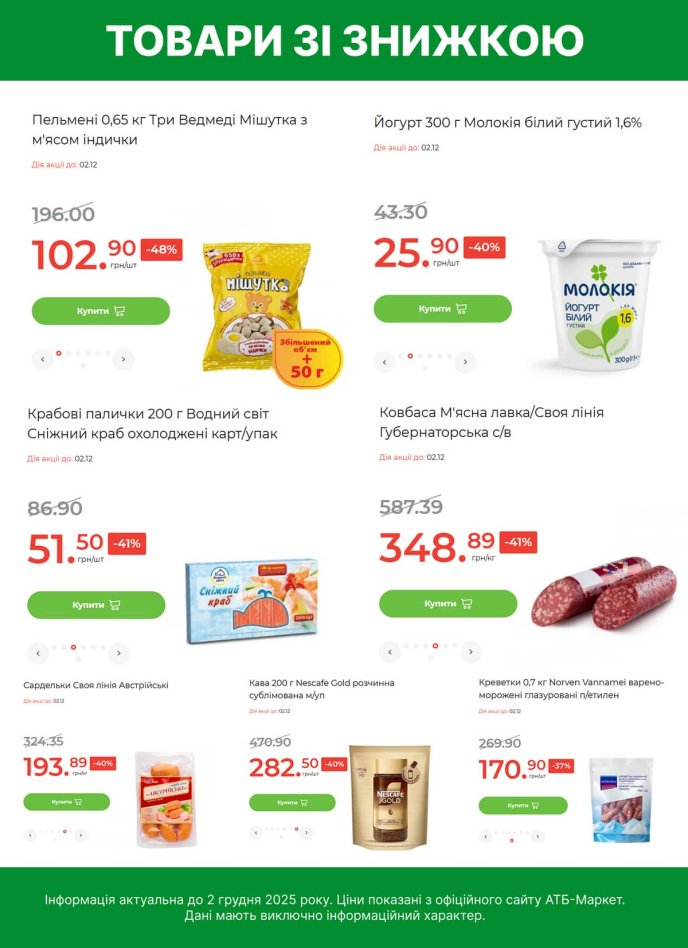 Знижені ціни в АТБ-Маркет до 2 грудня включно