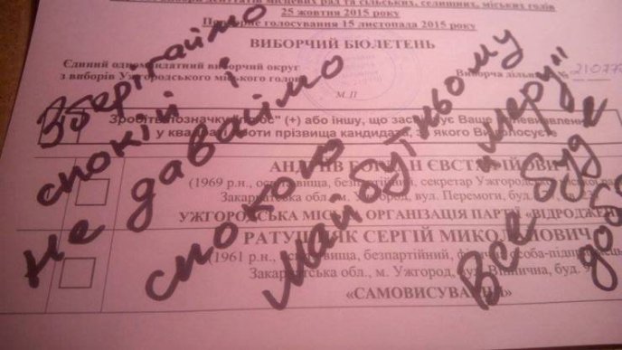Другий тур виборів мера Ужгорода відзначився масовим псуванням виборчих бюлетенів – 01