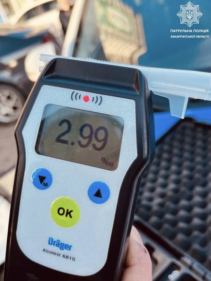 Драгер показав 2,99% алкоголю в крові водія