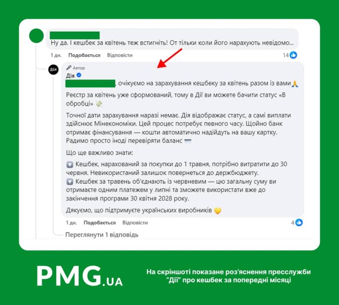 Пояснення про виплату кешбеку