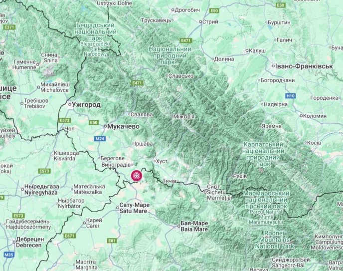 Позначення на карті, де стався землетрус