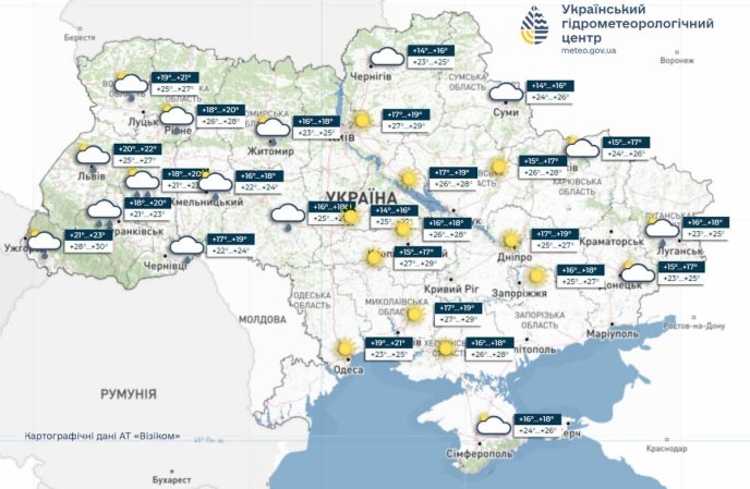 Карта погоди в Україні на 22 червня