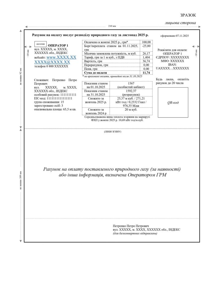 Зразок лицьової сторони