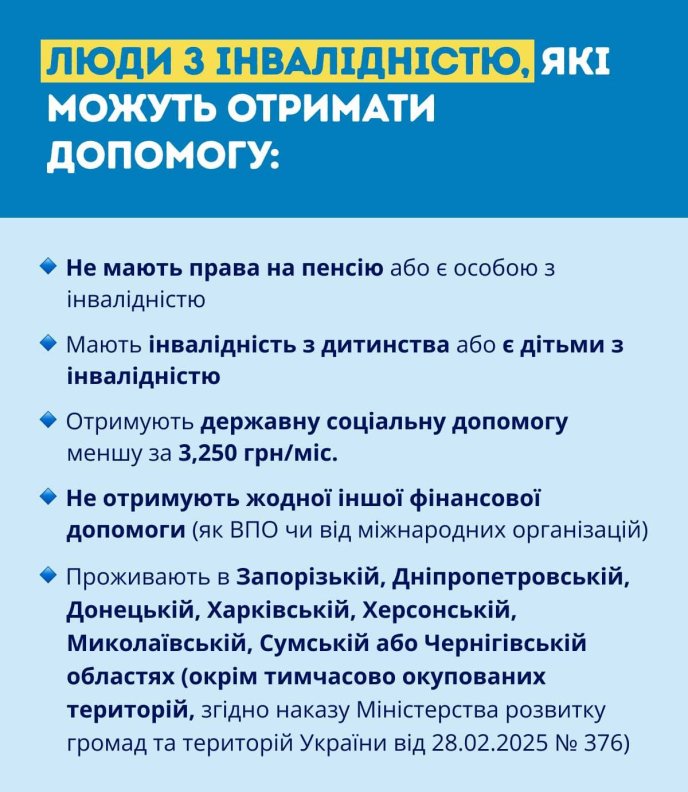 Прив’язка до 3250 гривень: з’явилось уточнення про додаткову допомогу в липні – 01 Критерії для призначення допомоги для людей з інвалідністю