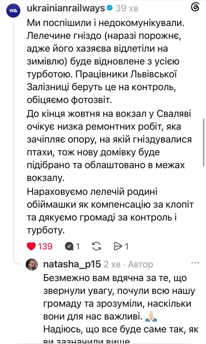 У Сваляві скандал через демонтаж гнізда лелек, Укрзалізниця обіцяє усе виправити – 02
