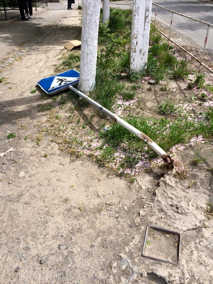 В Ужгороді біля школи впав пішохідний знак (ФОТО) – 01