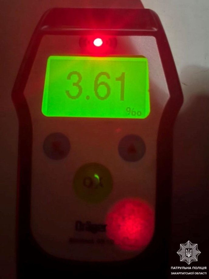Результат відповідає рівню «алкогольне отруєння» / фото: Патрульна поліція Закарпаття