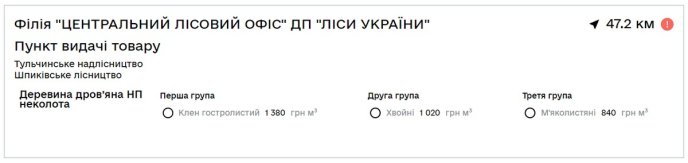 Вартість дров за даними сайту «ДроваЄ»