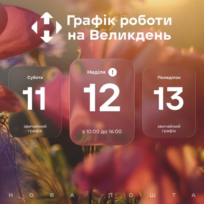 Графік роботи відділень на Великдень-2026 / фото: «Нова пошта»