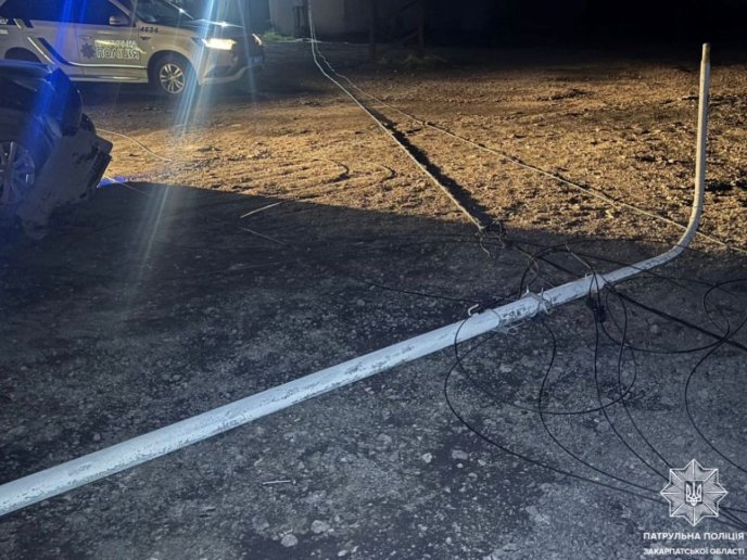 Водій зніс опору ЛЕП / фото: Патрульна поліція Закарпаття