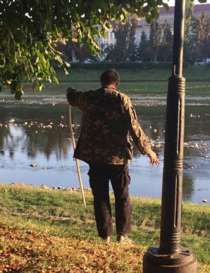 В Ужгороді невідомий сміливець зловив голими руками змію – 03