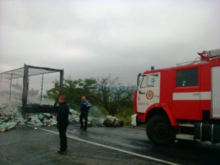 Біля Хусту згоріла ціла вантажівка памперсів (ФОТО)