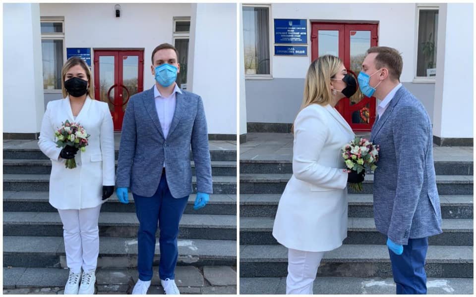 ФОТО: з Києва Шлюб під час карантину: молодята в масках та рукавицях – як вони виглядають