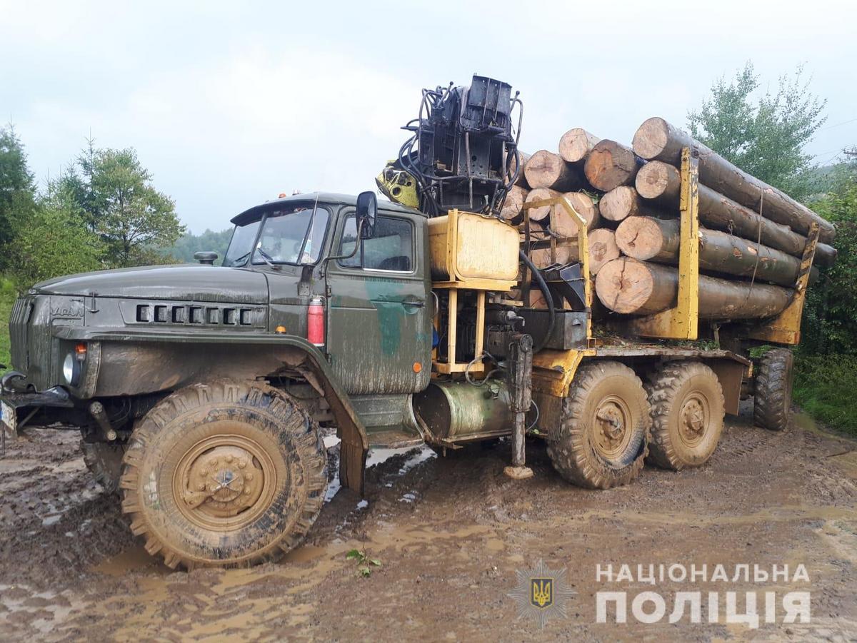 Поліція виявила вщент заповнену діловою деревиною вантажівку Поліція виявила вщент заповнену діловою деревиною вантажівку