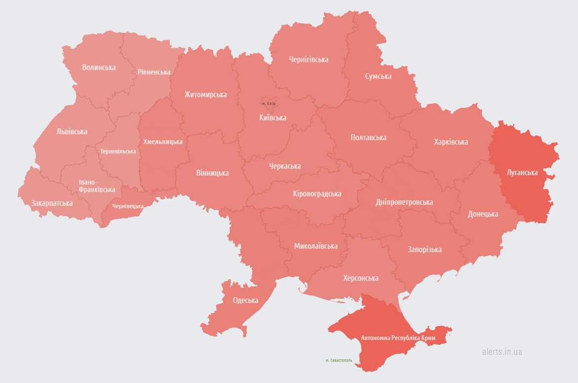 По всій Україні оголошена повітряна тривога: подекуди вже працює ППО