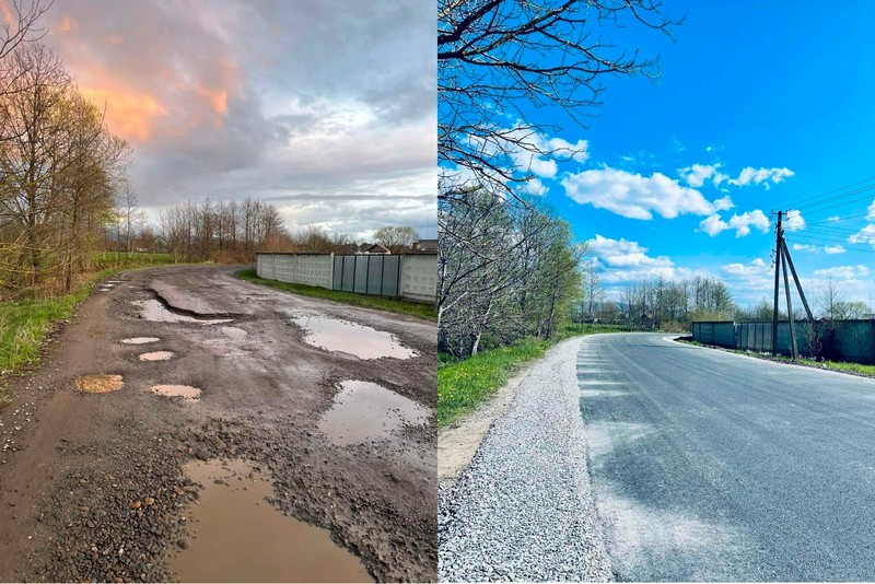 Дорога в Білках до ремонту і після